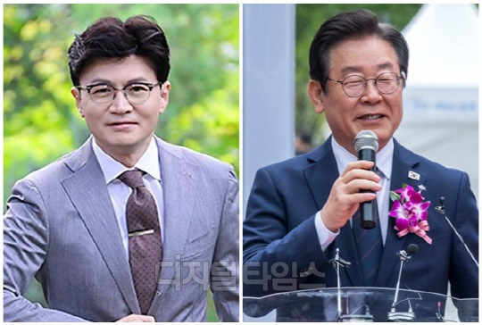 한동훈(왼쪽) 전 국민의힘 비상대책위원장과 이재명 더불어민주당 대표. <디지털타임스 이슬기 기자, 디지털타임스 DB>